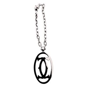 Cartier Double C Logo Charm Silver Keychain Unisex